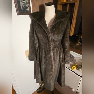 Furamur Elegant Brown Faux Mink Women's Hooded Coat